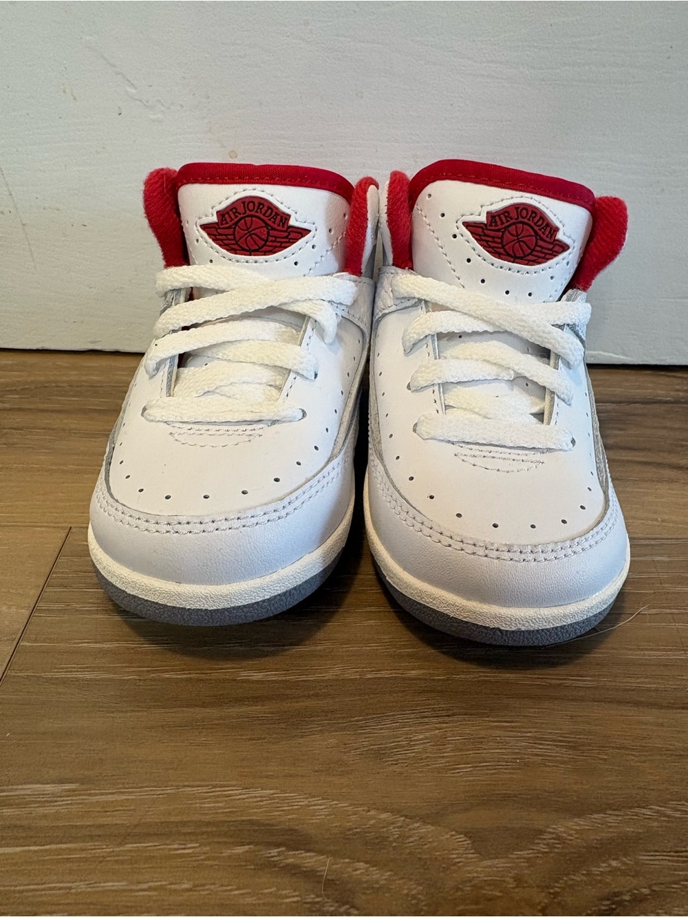 Jordan Kids White and Red Low-Top Sneakers with Grey Soles